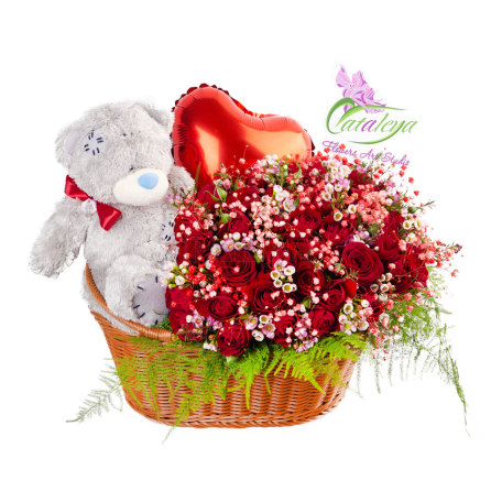 Composition «Cataleya Flowers Art Studio» gypsophila, rose, teddy bear