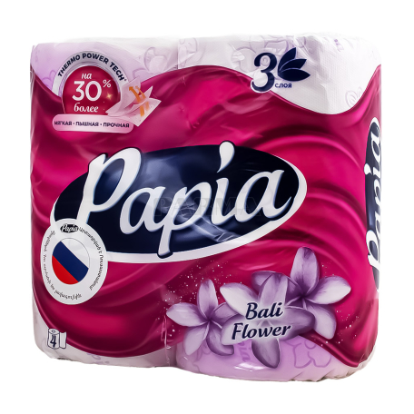 Туалетная бумага "Papia" трехслойная, цветочная 4шт
