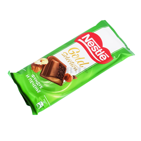 Շոկոլադե սալիկ «Nestle Gold Selection» պնդուկ, թխվացքաբլիթ 85գ