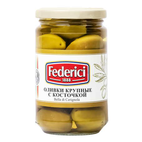 Ձիթապտուղ «Federici» կանաչ, կորիզով 300գ