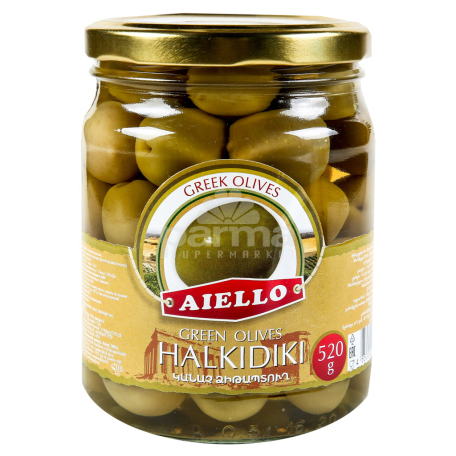 Оливки `Aiello Halkidiki` зеленые с косточкой 520 г