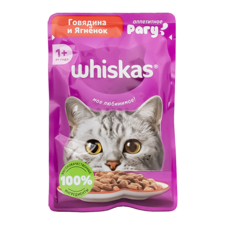 Կատվի կեր «Whiskas» խոնավ, ռագու, տավարի, գառան մսով 75գ