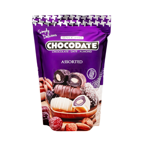 Շոկոլադե կոնֆետներ «Chocodate» կաթնային, մուգ, սպիտակ, արմավ, նուշ 100գ