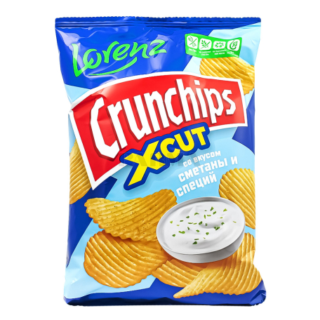 Չիպս «Lorenz Crunchips X-Cut» թթվասեր, կանաչի 70գ