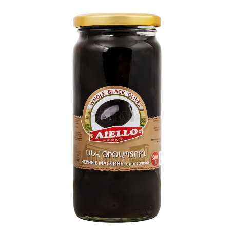 Оливки "Aiello" черные, с косточкой 500г