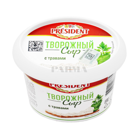 Сыр творожный "President" с зеленью 140г