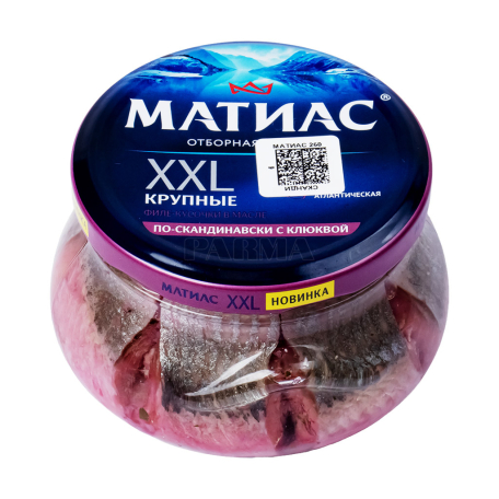 Ծովատառեխի կտորներ «Санта Бремор Матиас XXL» թույլ աղադրված, լոռամիրգ 260գ