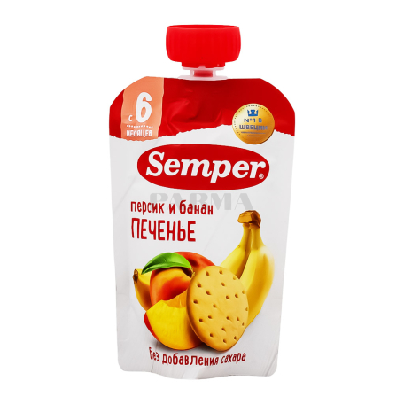 Puree "Semper" peach, banana, biscuit 100g