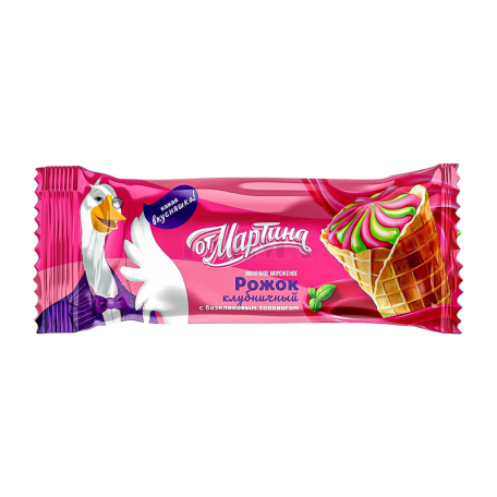 Мороженое "От Мартина" рожок, клубничный, базилик 90г