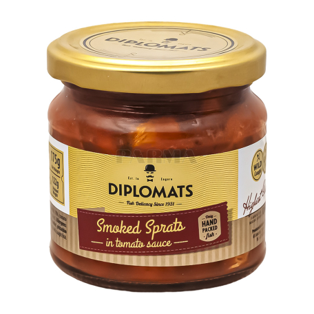 Шпроты "Diplomats" копченые, в томатным соусом 175г