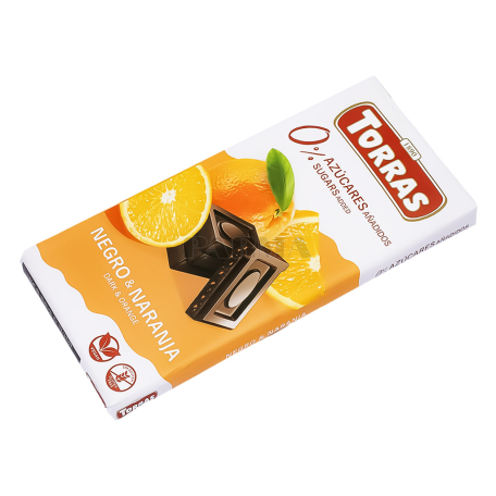 Шоколадная плитка "Torras" молочная, апельсин, без сахара 75г
