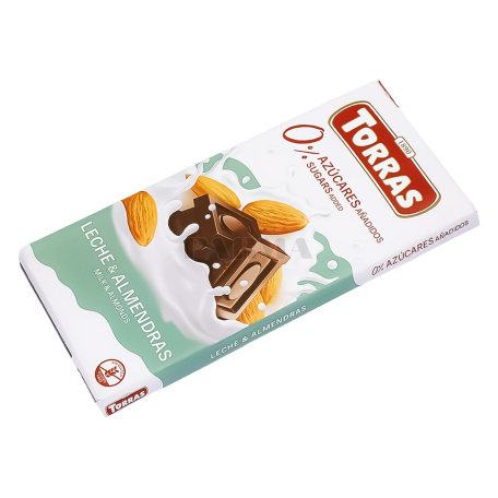 Шоколадная плитка "Torras" молочная, миндаль, без сахара 75г