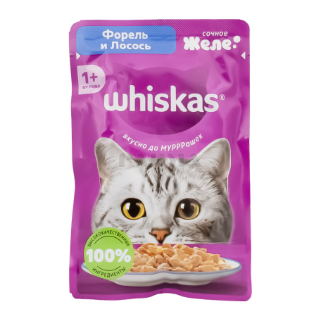 Կատվի կեր «Whiskas» խոնավ, իշխանի մսով, սաղմոնի մսով 75գ