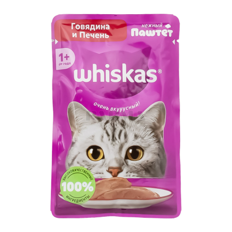 Կատվի կեր «Whiskas» խոնավ, պաշտետ, տավարի մսով, լյարդով 75գ