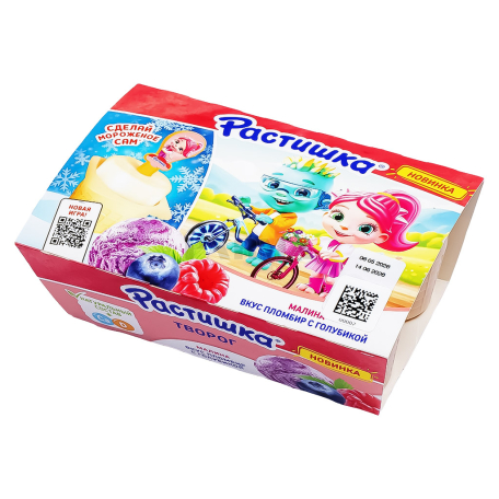 Cottage cheese "Danone Rastishka" raspberry, ice cream, blueberry 270g