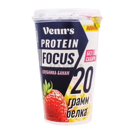 Молочный коктейль "Venn`s Protein Focus" клубника, банан, без сахара 250г
