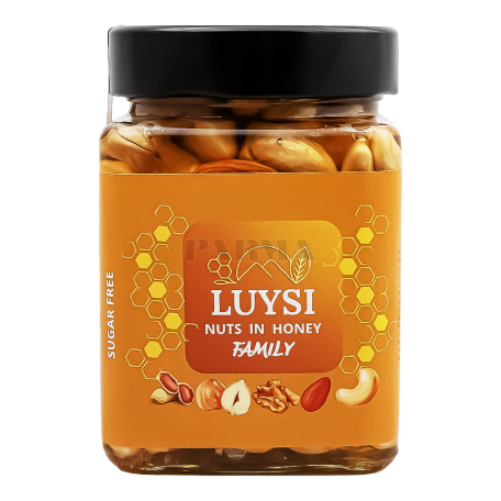 Мед "Luysi Family" грецкий орех, кешью, миндаль, фундук, арахис, без сахара 500г