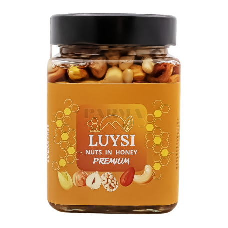Մեղր «Luysi Premium» սոճու ընկույզ, քեշյու, նուշ, պնդուկ, պիստակ, առանց շաքար 500գ