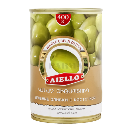 Оливки "Aiello" зеленые, с косточкой 400г