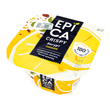 Յոգուրտ «Epica Crispy» կիտրոն, սպիտակ շոկոլադ, դդմի սերմ 8.6% 140գ