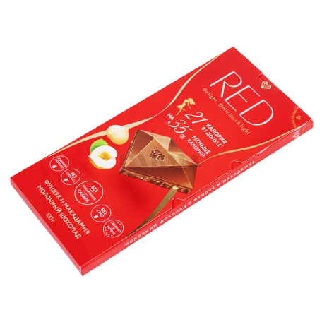 Шоколадная плитка `Red` молочная, макадамия, фундук 100г