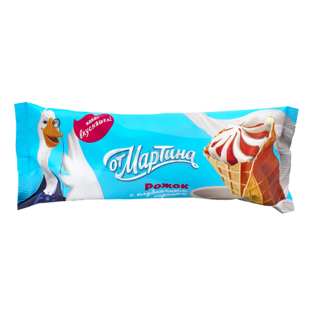 Мороженое `От Мартина` рожок, ванильное, клубничный 90г