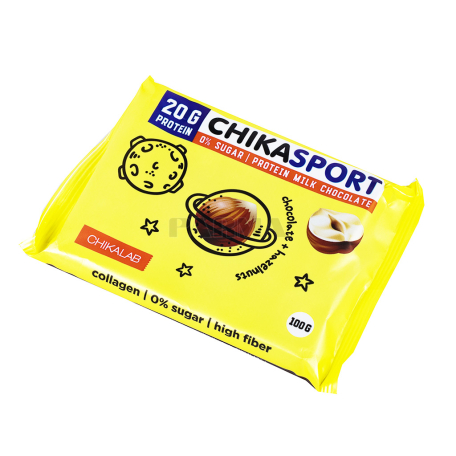 Շոկոլադե սալիկ «Chikalab Chika Sport» կաթնային, պնդուկ, առանց շաքար 100գ