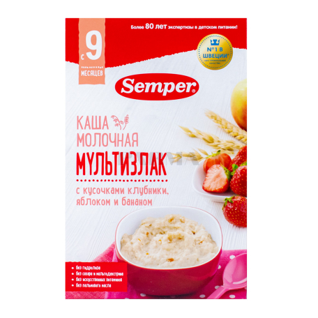 Շիլա կաթնային «Semper Мультизлак» ելակ, խնձոր, բանան 180գ
